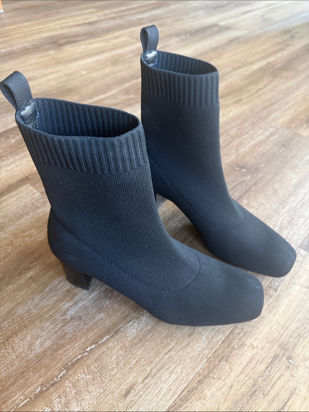Quince Black Stretch Eco  Knit Ankle Booties 8
